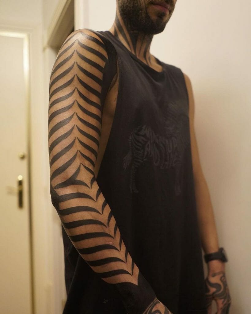 Black tiger stripes sleeve tattoo