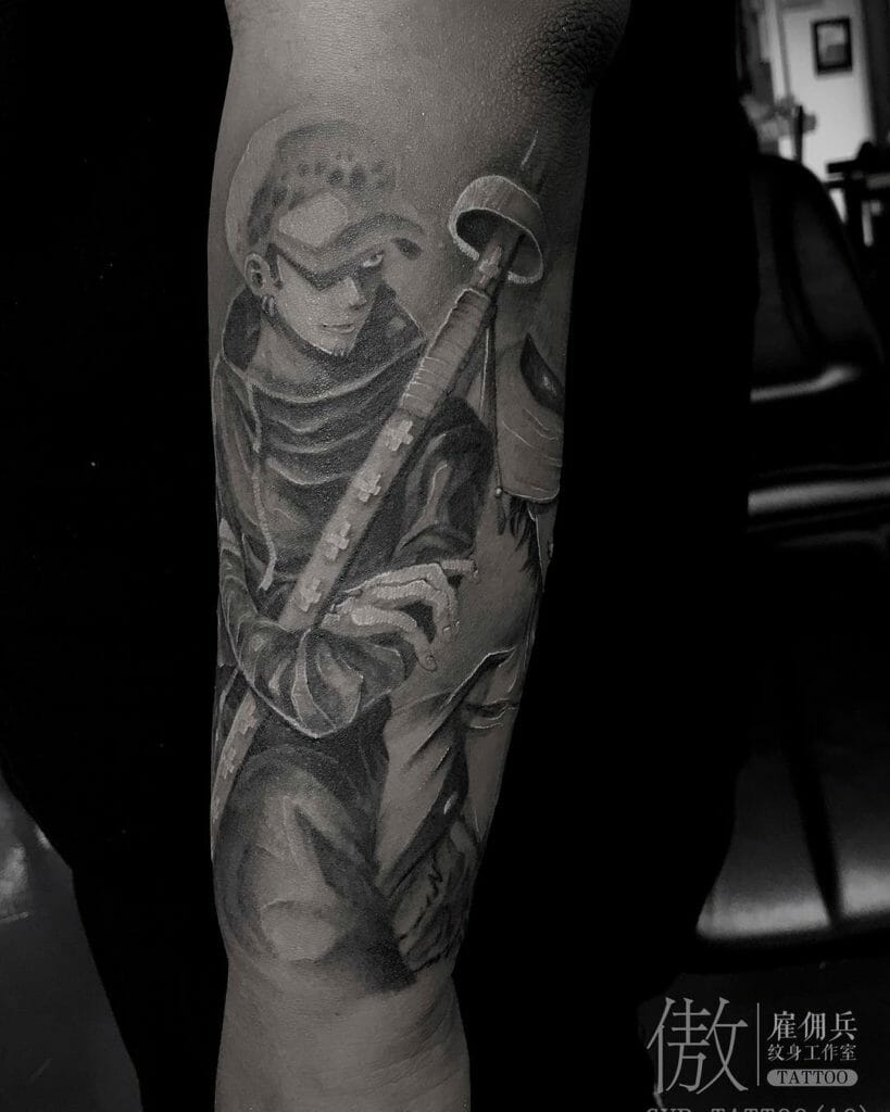 Black and White Ink Tattoo One Piece Law Trafalgar Sleeve