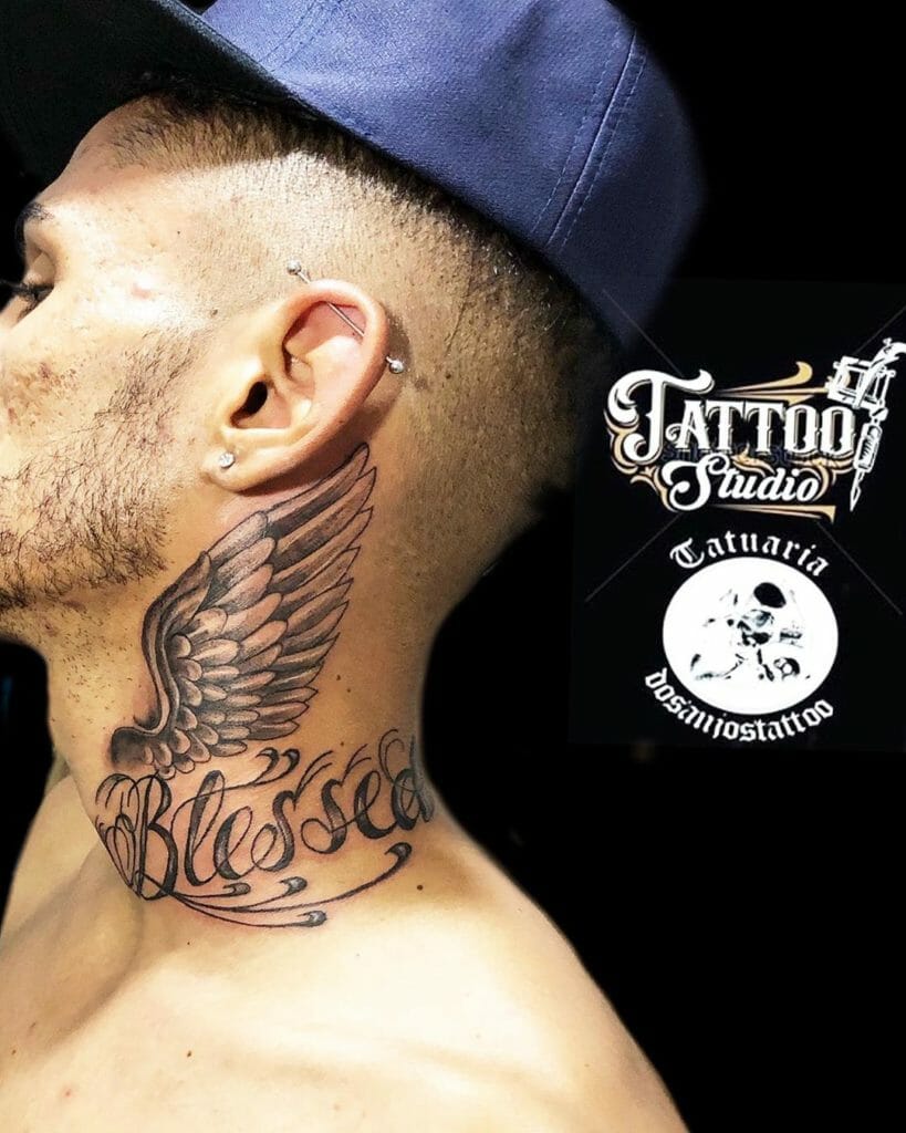 Blessings Tattoo Men Biblical Lettering on Neck