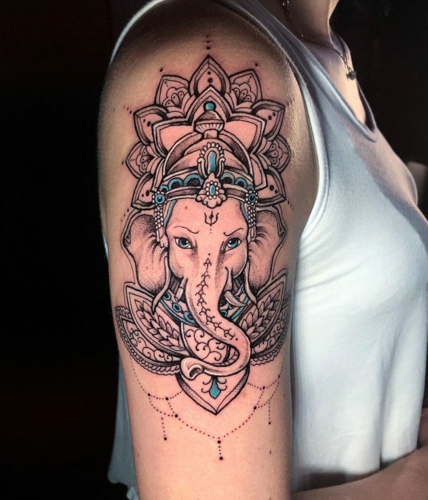 Blue Jewelry Ganesh Tattoo