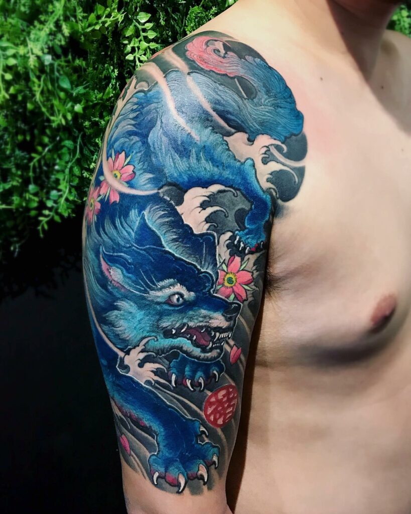 Tatuaje De Lobo Azul