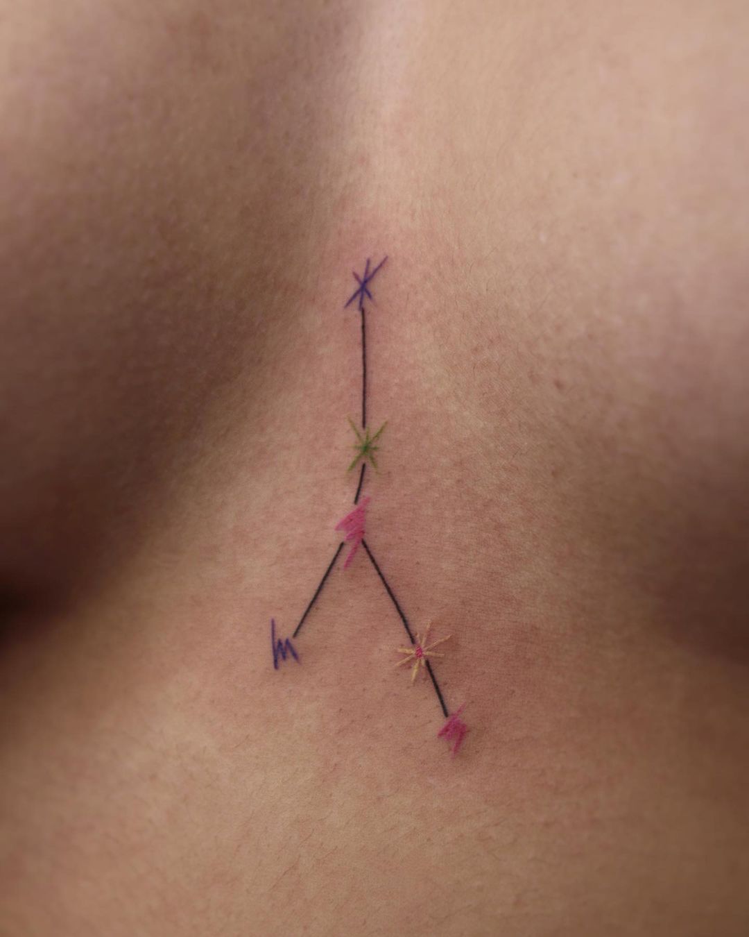 Aquarius Constellation Tattoo Over Chest