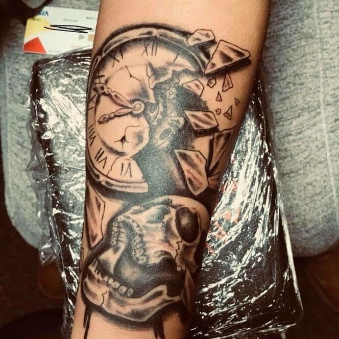 Broken Clock With Skull Tattoos