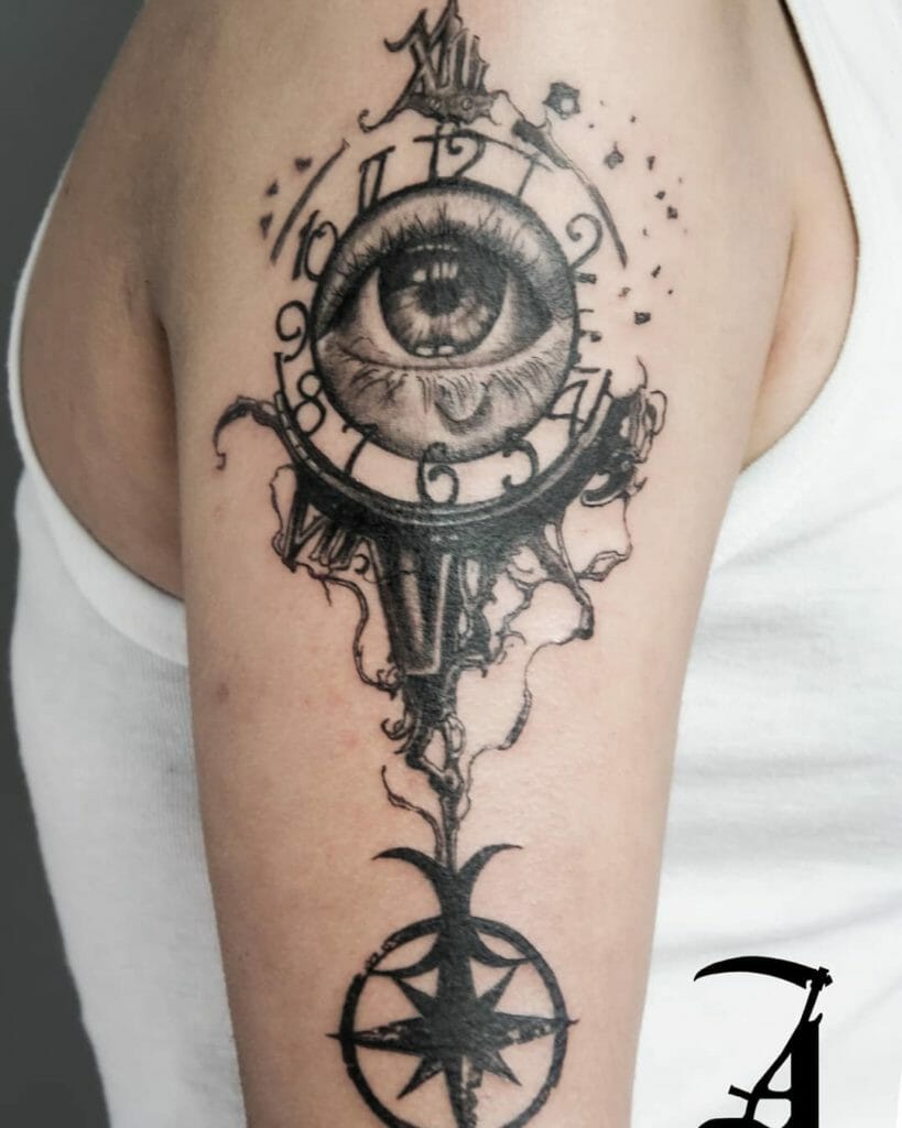 Broken Eye Clock Tattoo