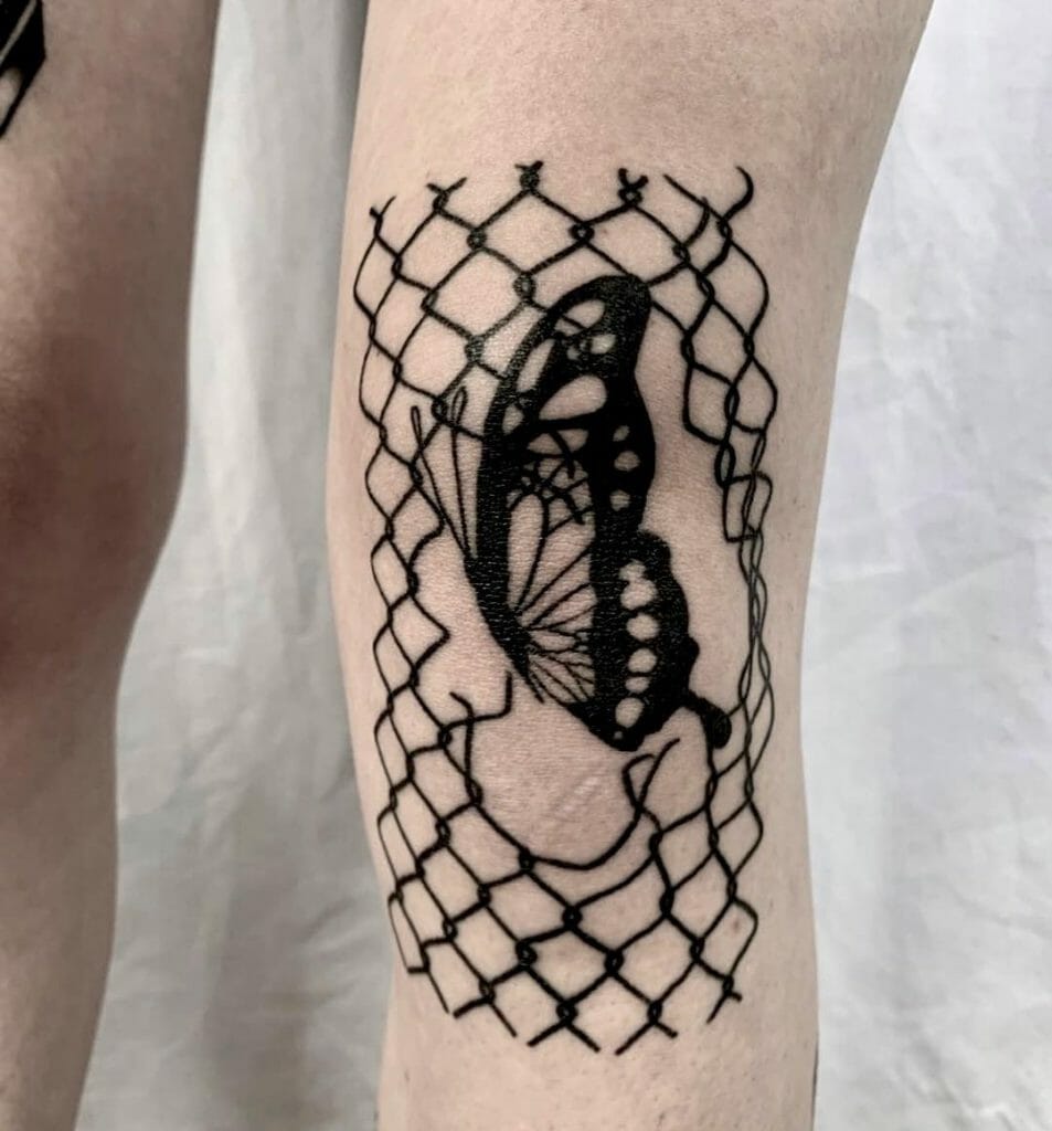 Butterfly In Chain Link Fence Tattoo