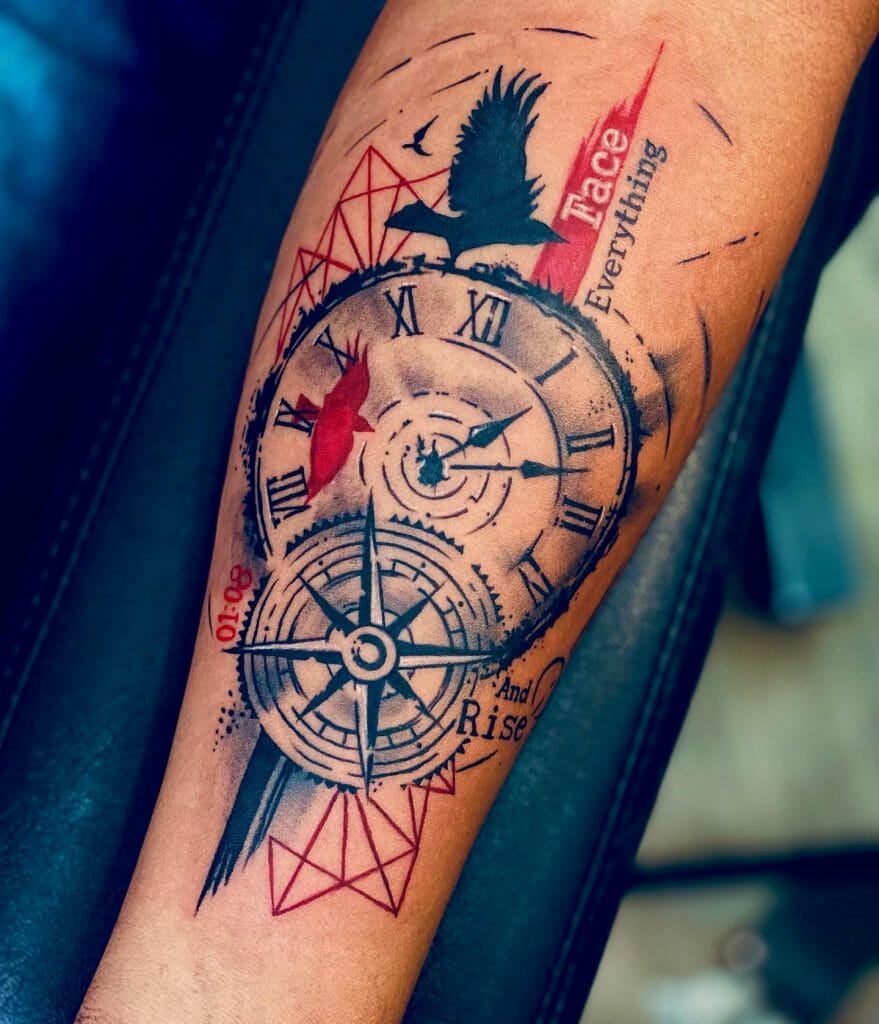 Clock And Compass Tattoo