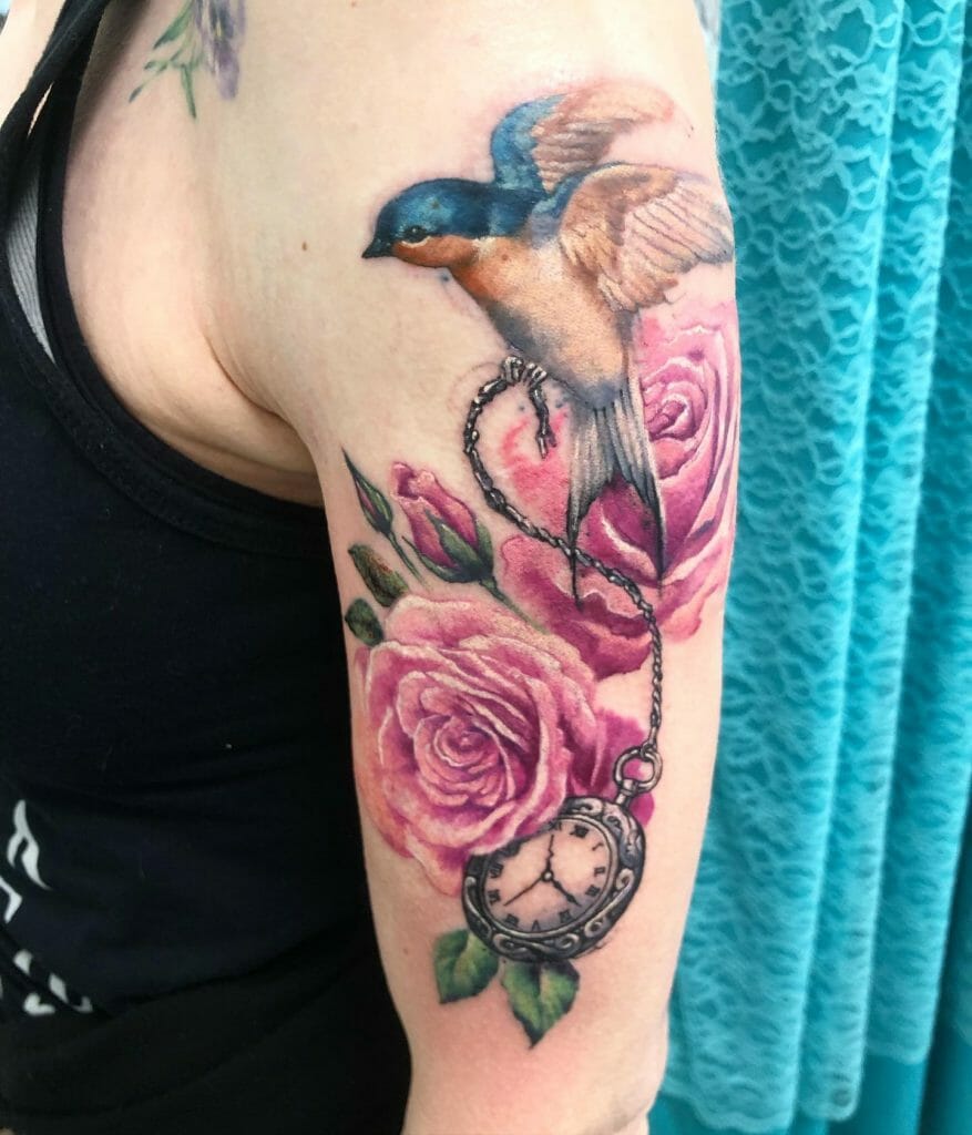 Clock With Bird Tattoo