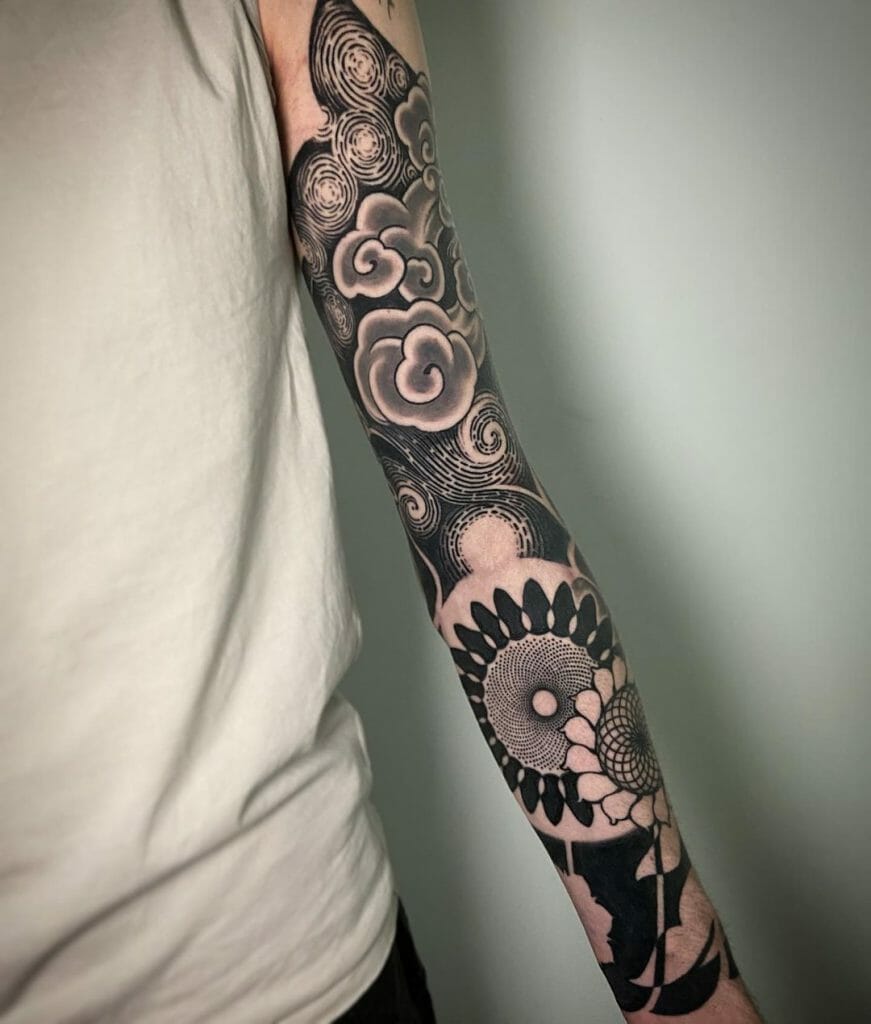 Cloud Sleeve Tattoo With Basic Black