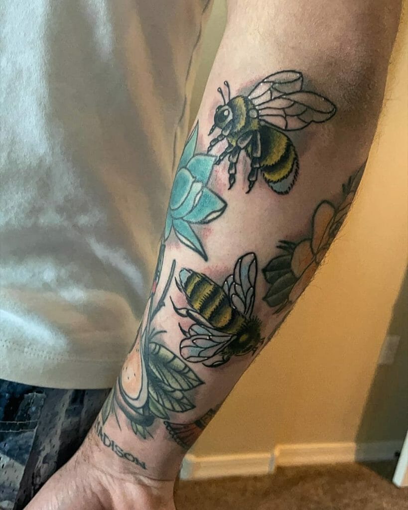 Colored Bee Tattoo