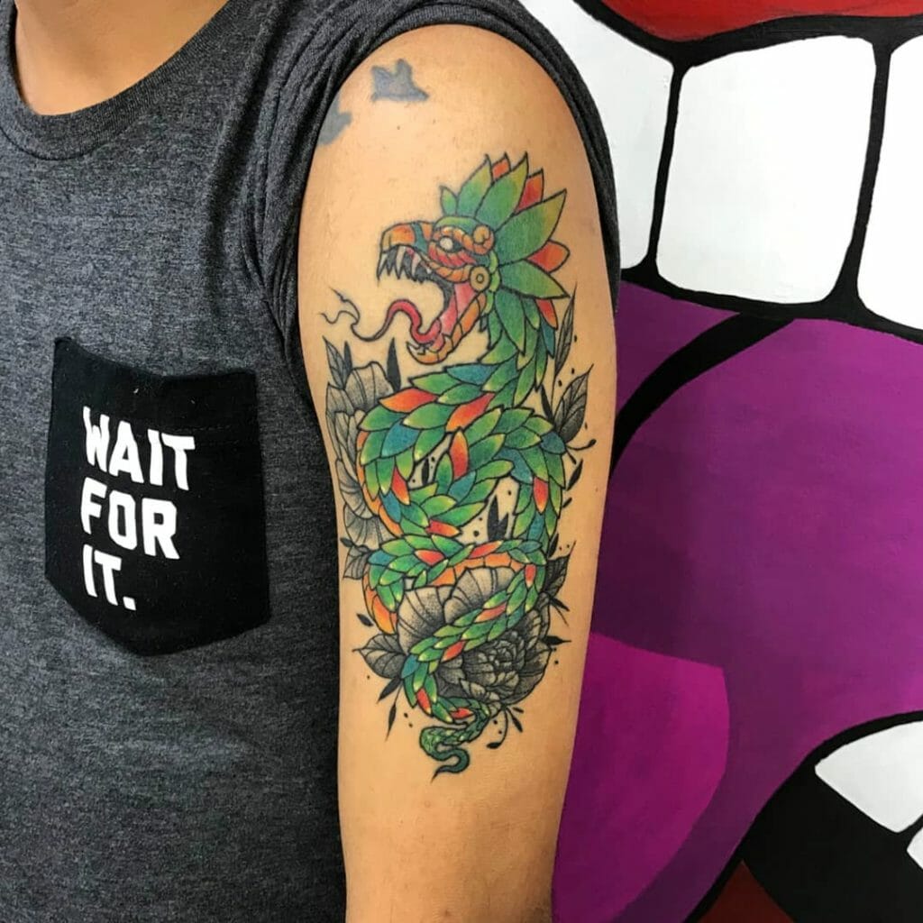 Colorful Quetzalcoatl Mayan Tattoo Image