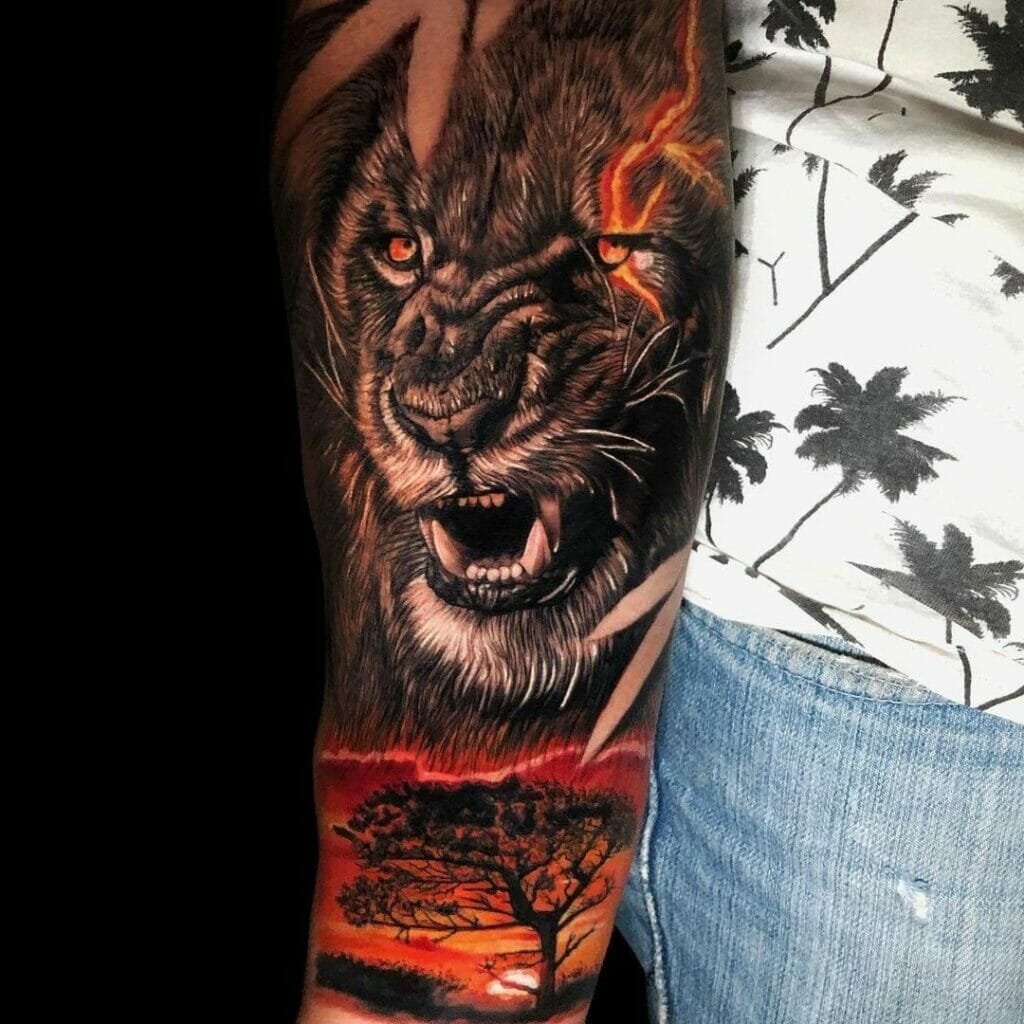 Colourful Roaring Lion Tattoo