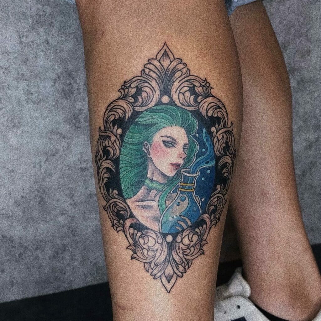 Cool Aquarius Tattoo On Leg