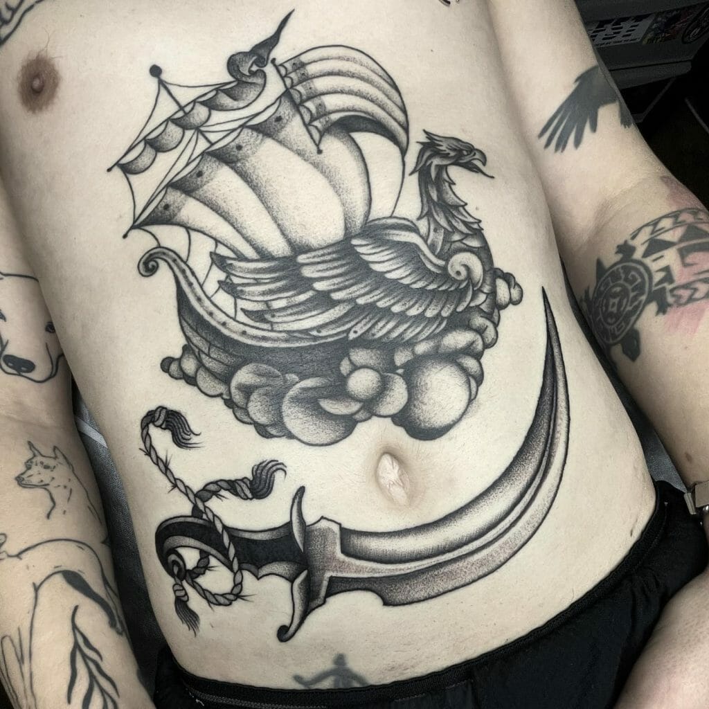 Cool Black and Grey Male Tattoo Torso Idea