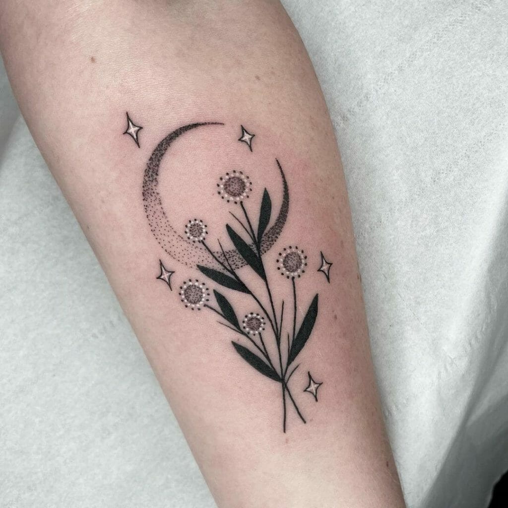 Dainty Flowers And Stars Tattoo Designs