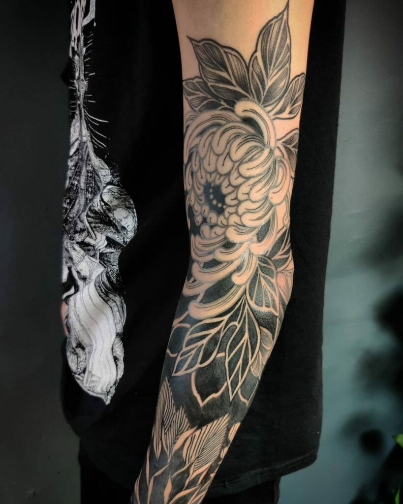 Dark Flower Sleeve Tattoo