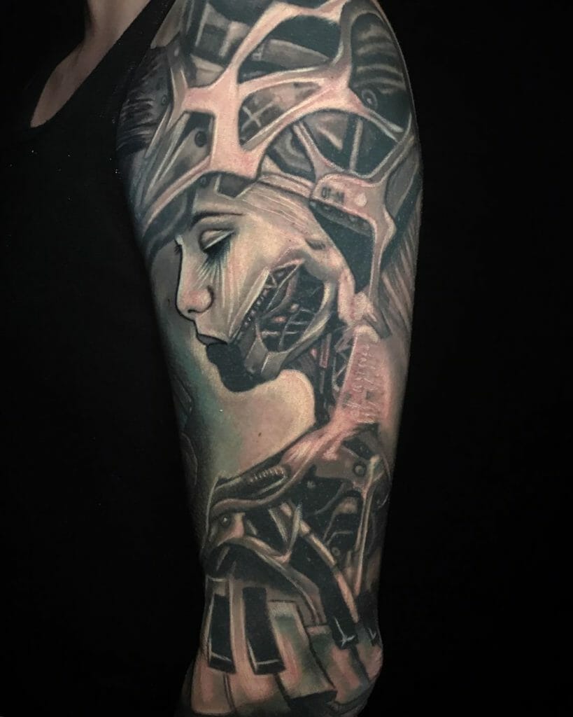 Detailed Graphic Sleeve Cyberpunk Tattoo