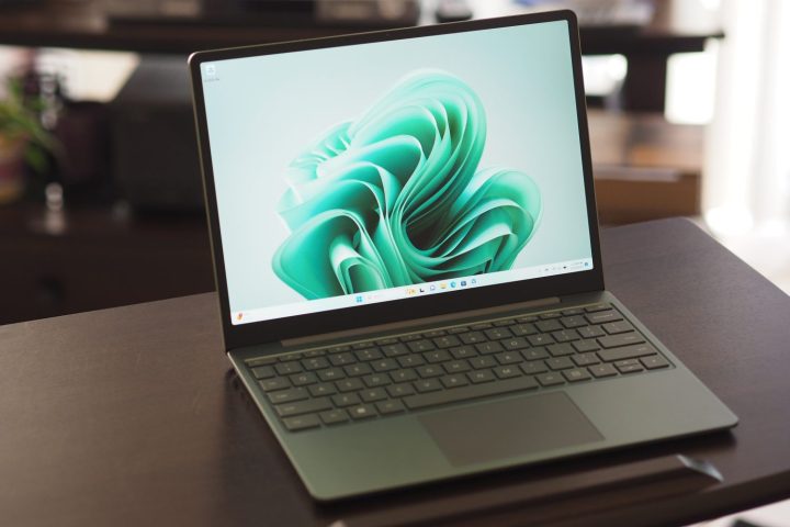 Front angle view of the Microsoft Surface Laptop Go 3, showing the display and keyboard.