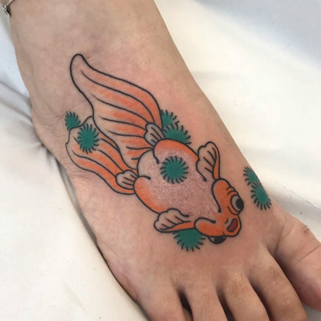 Traditional Goldfish Foot Tattoo Design