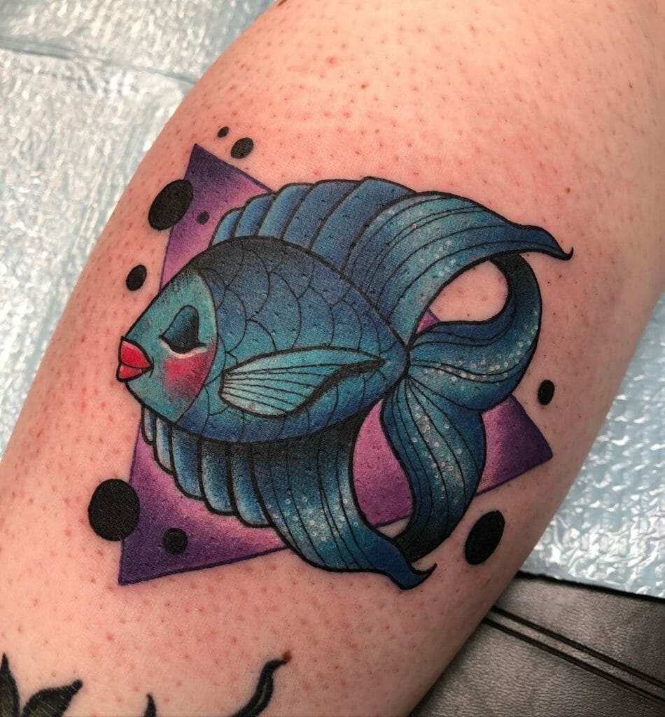 Neo-Traditional Blue Fish Tattoo Design