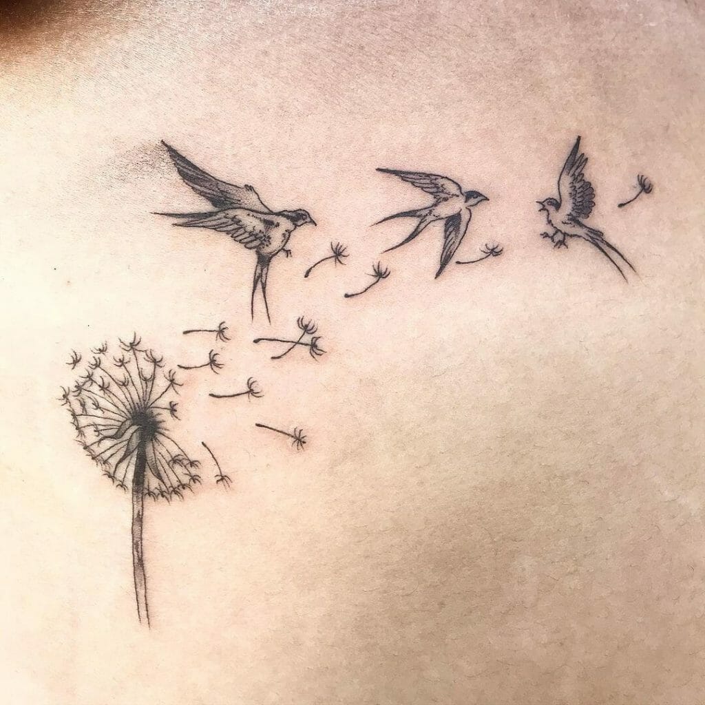 Flock of Dandelion Seed Tattoo Birds