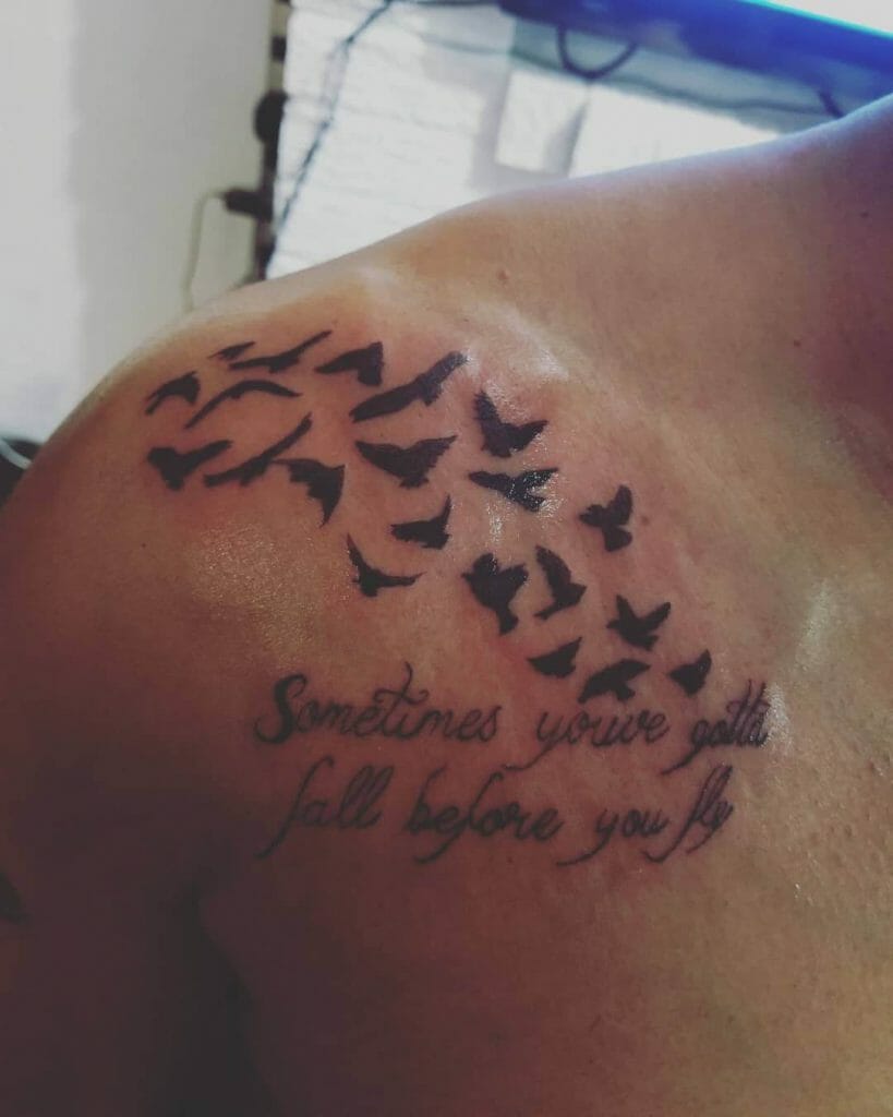 Flock of birds tattoo with quote