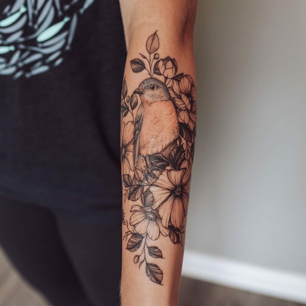 Flower And Bird Tattoo