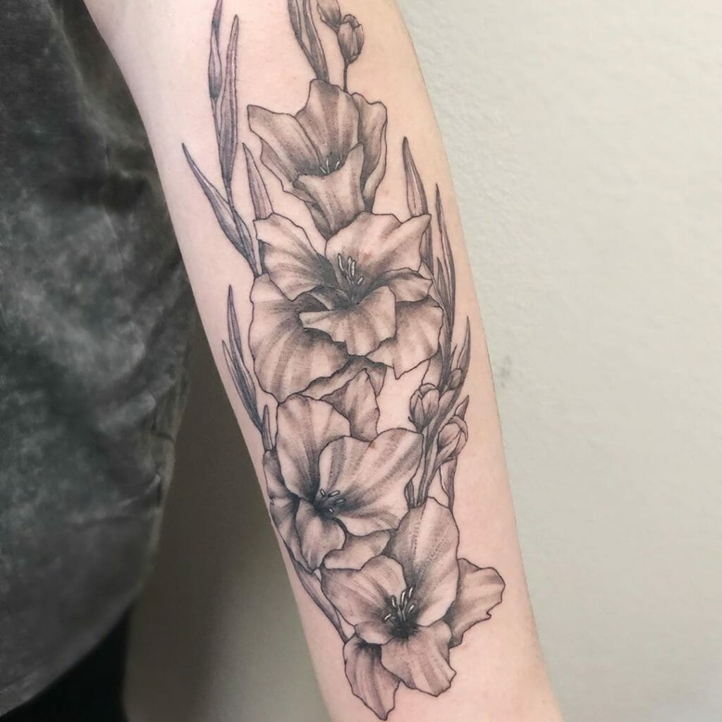 Black and Gray Gladiolus Flower Tattoo