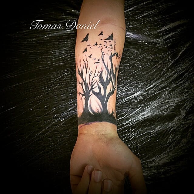 Forest Sleeve Silhouette Tattoo