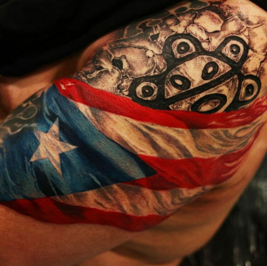 Full-Shoulder Puerto Rican Flag Tattoo Concept