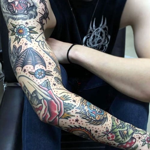 masculine mens floral tattoo sleeve