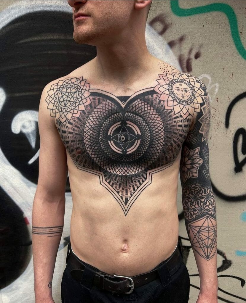 Geometric Mandala Chest Tattoo Ideas for Men