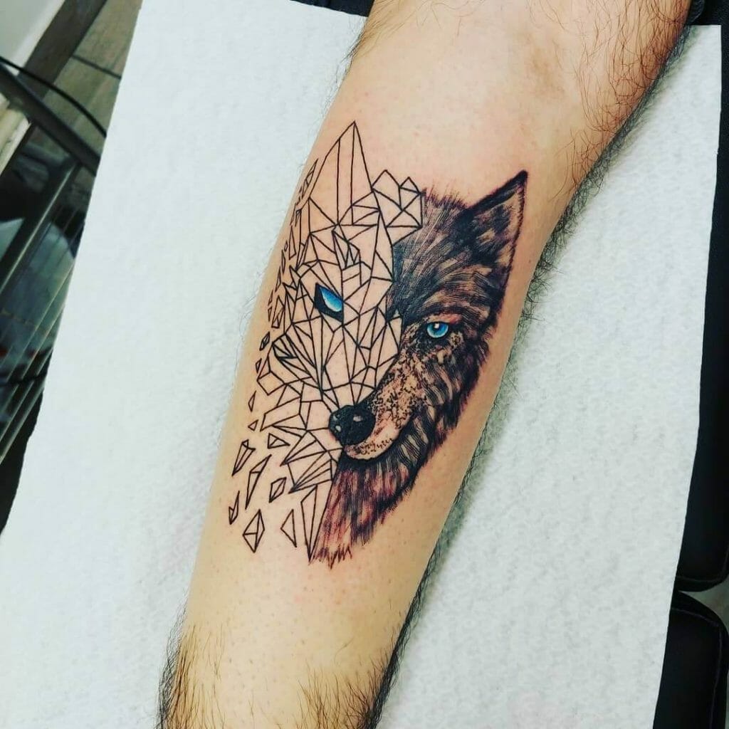 Tatuaje De Media Manga De Lobo Geométrico