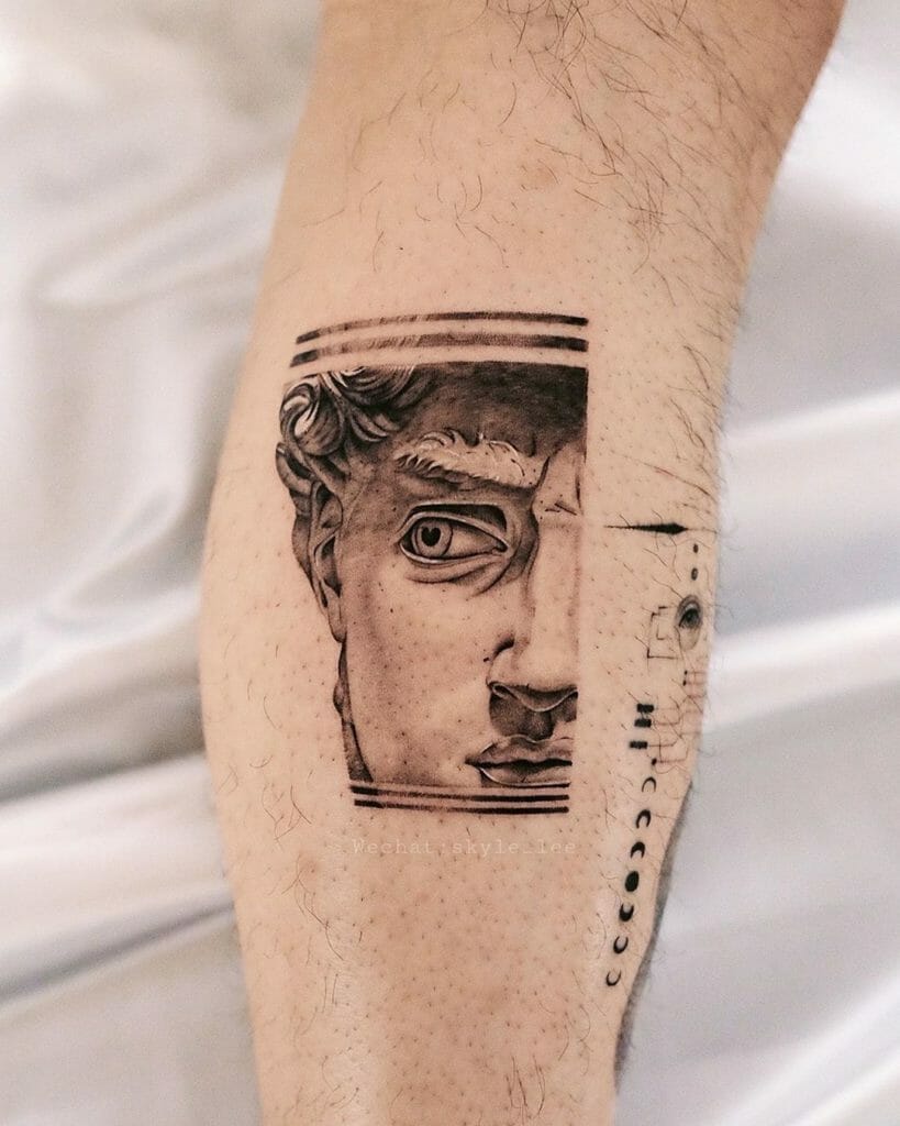 Half Face Fine Line Tattoo