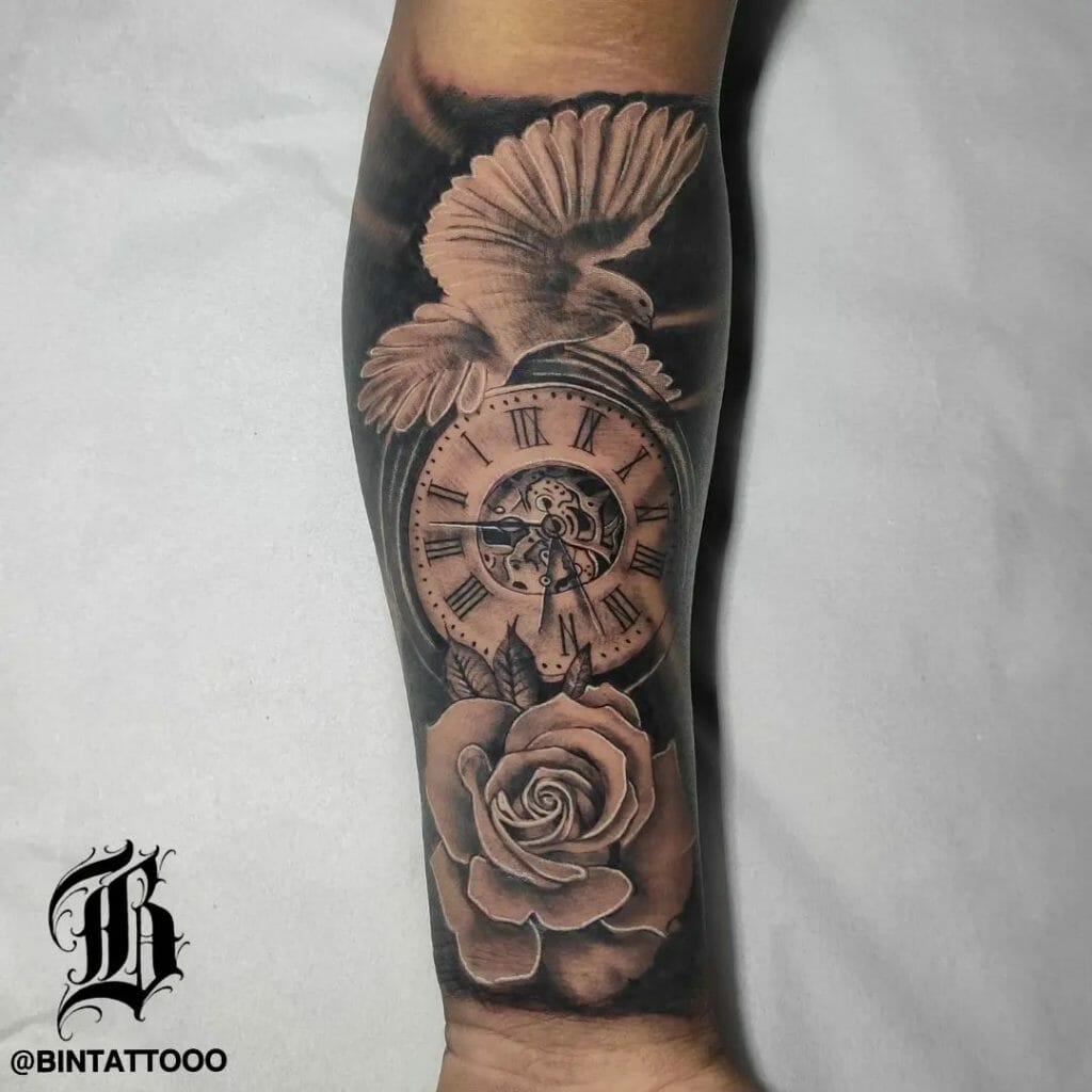 Half Sleeve Clock Tattoo With Date