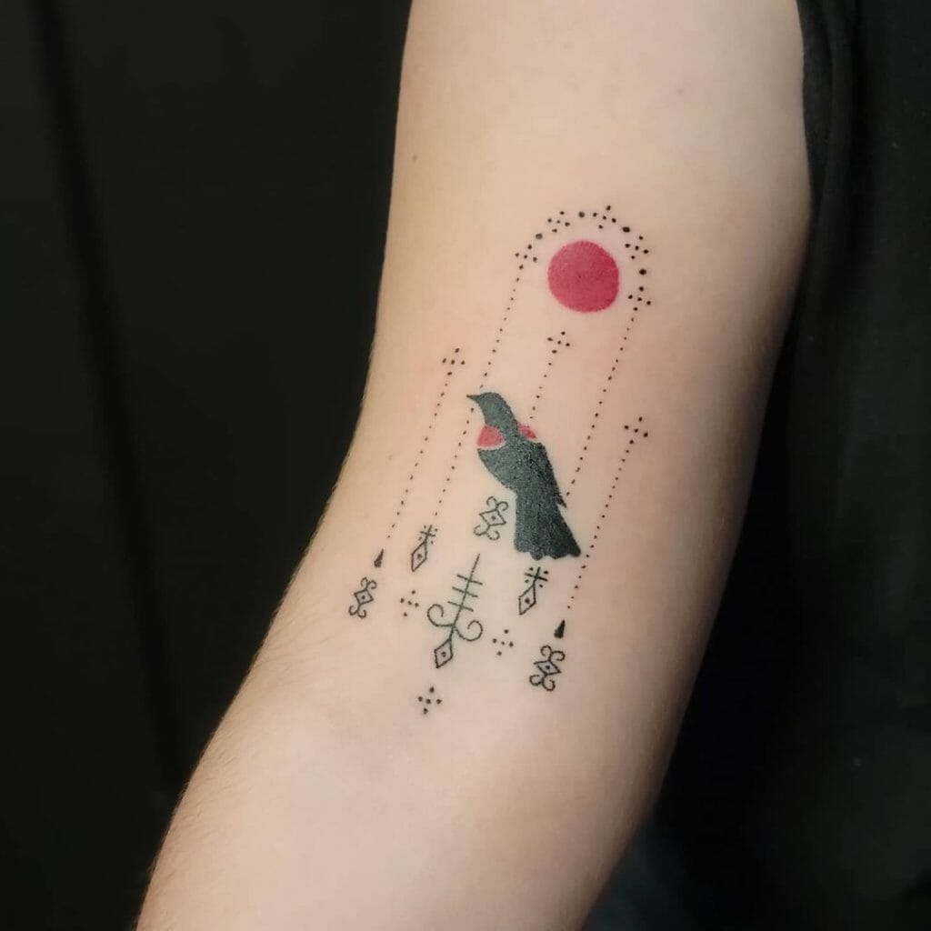 Hand Poked Black Bird Tattoo