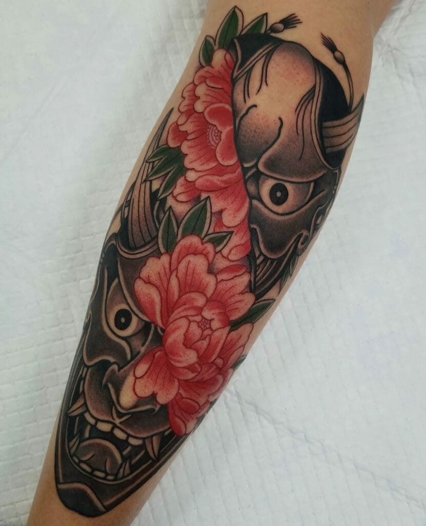 Hannya Split Mask Japanese Full Leg Sleeve Tattoo