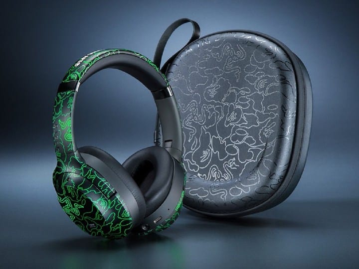 Razer x A Bathing Ape Opus Wireless Headphones with their case.