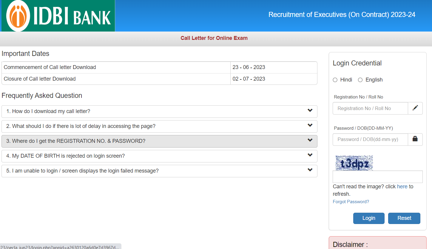 IDBI Executive Admit Card 2023 Out, Prelims Call Letter Download Link