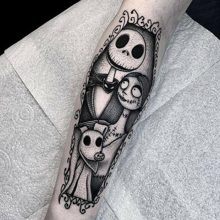 Jack, Sally, And Zero Nightmare Before Christmas Tattoo