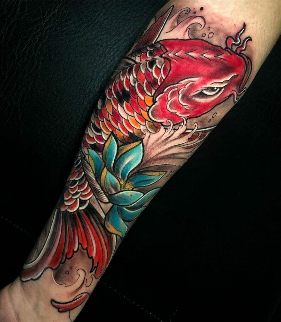 Japanese Koi Fish with Lotus Tattoo Design