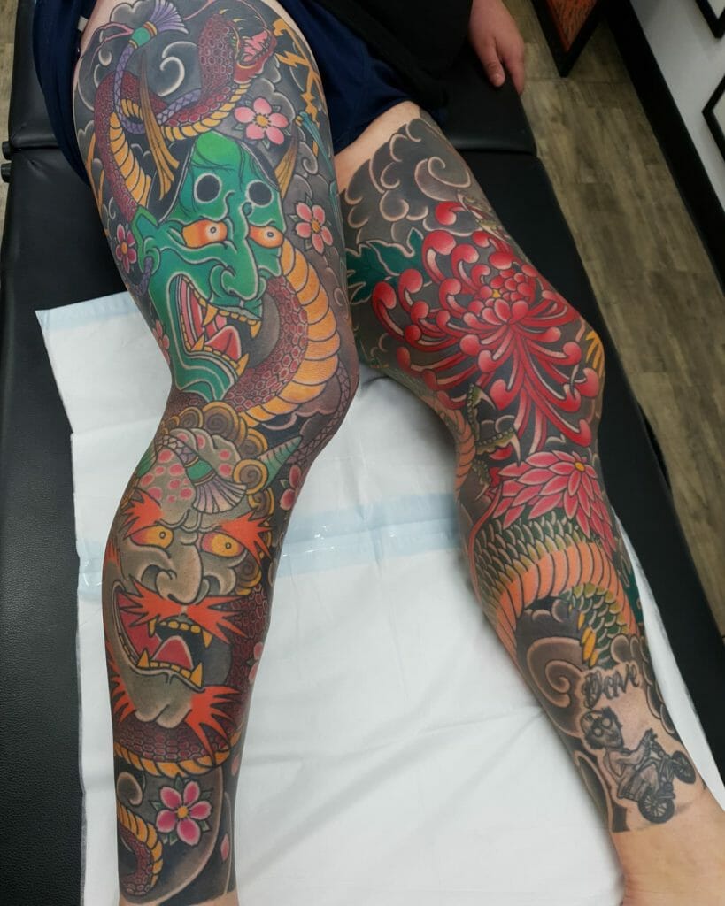 Japanese Symbols Full Leg Sleeve Japanese Tattoo