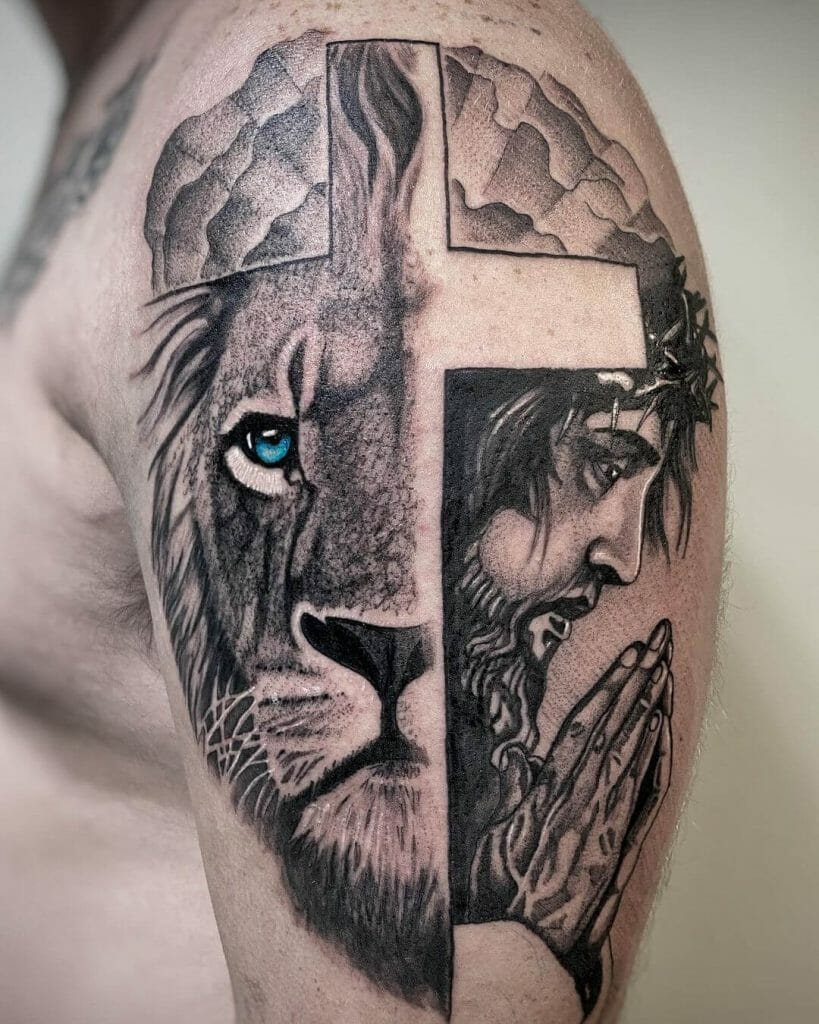 Diseño de tatuaje de león de Jesucristo