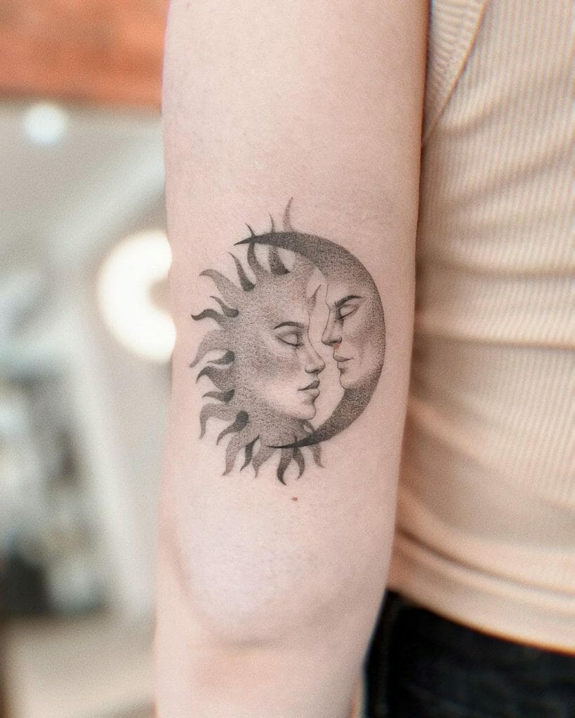 Sun And Moon Kissing Tattoo