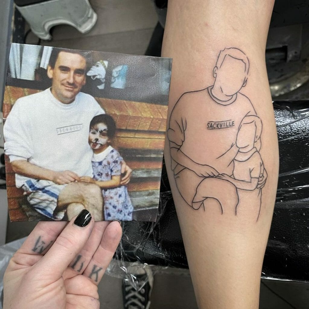 Father-Daughter Outline Portrait Tattoo.