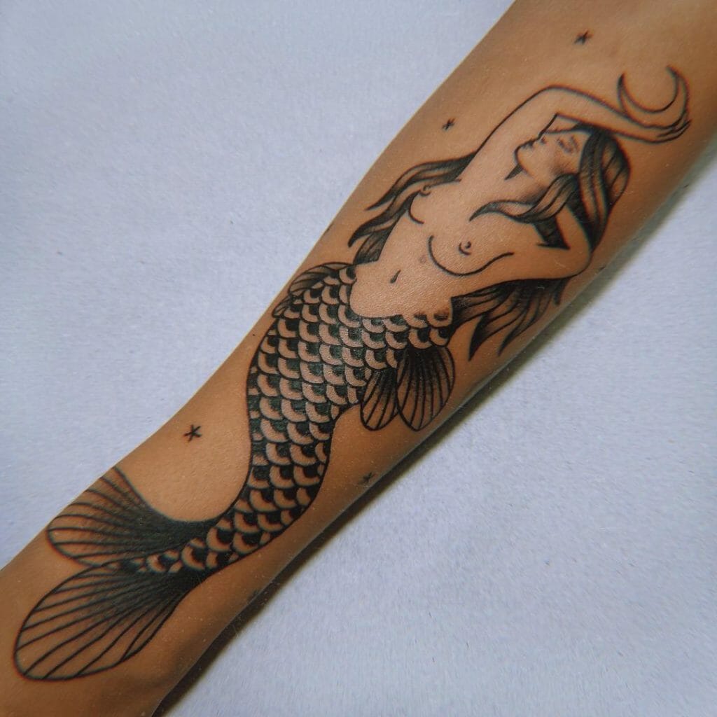 Mermaid with Crescent Moon Tattoos