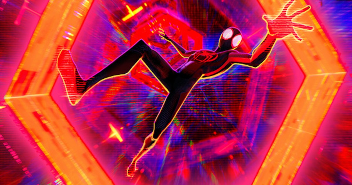 Miles Morales falls through a multiverse portal in Spider Man Across the Spider Verse