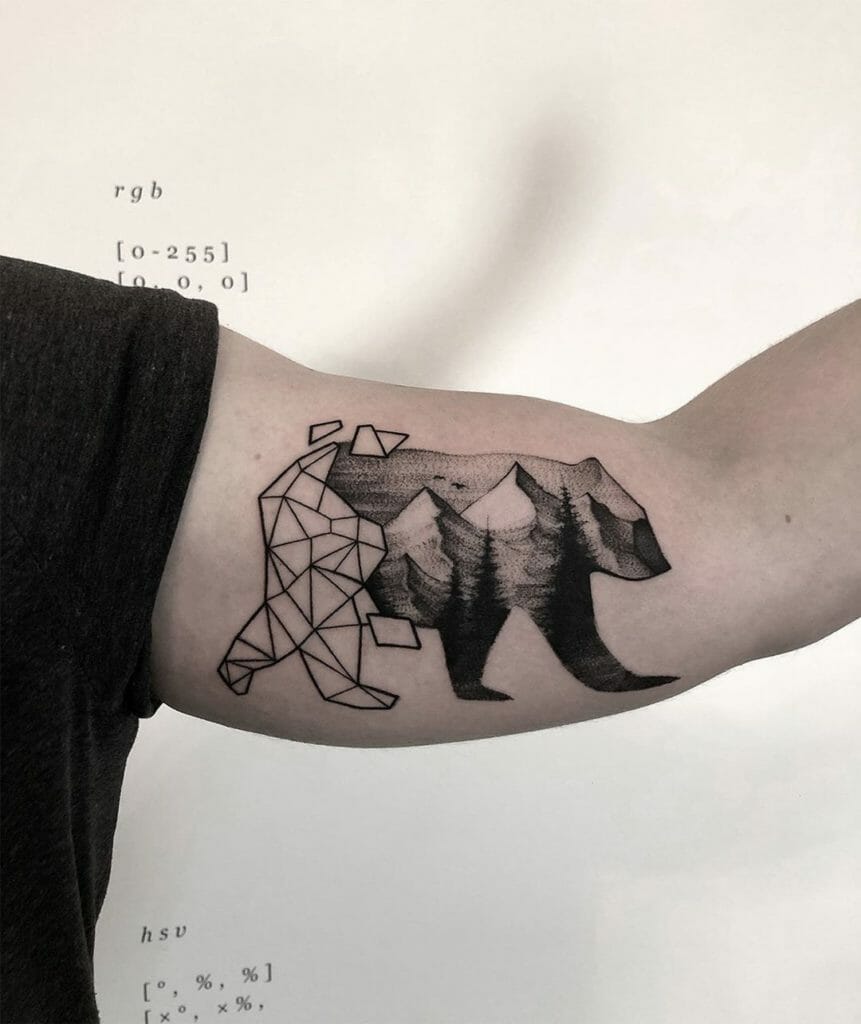 Minimalist bicep tattoos mountain