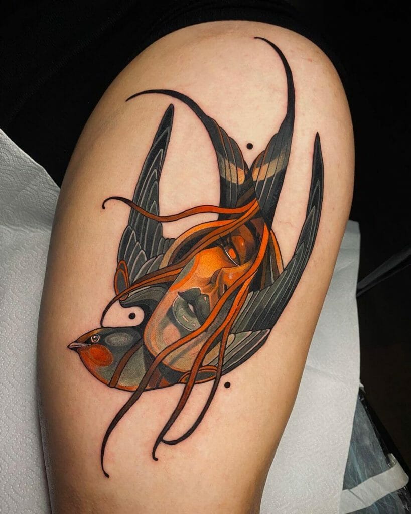 Neo-Traditional Swallow Tattoo Idea