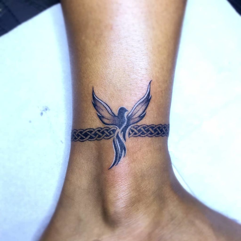 Phoenix On Celtic Tribal Band Tattoo