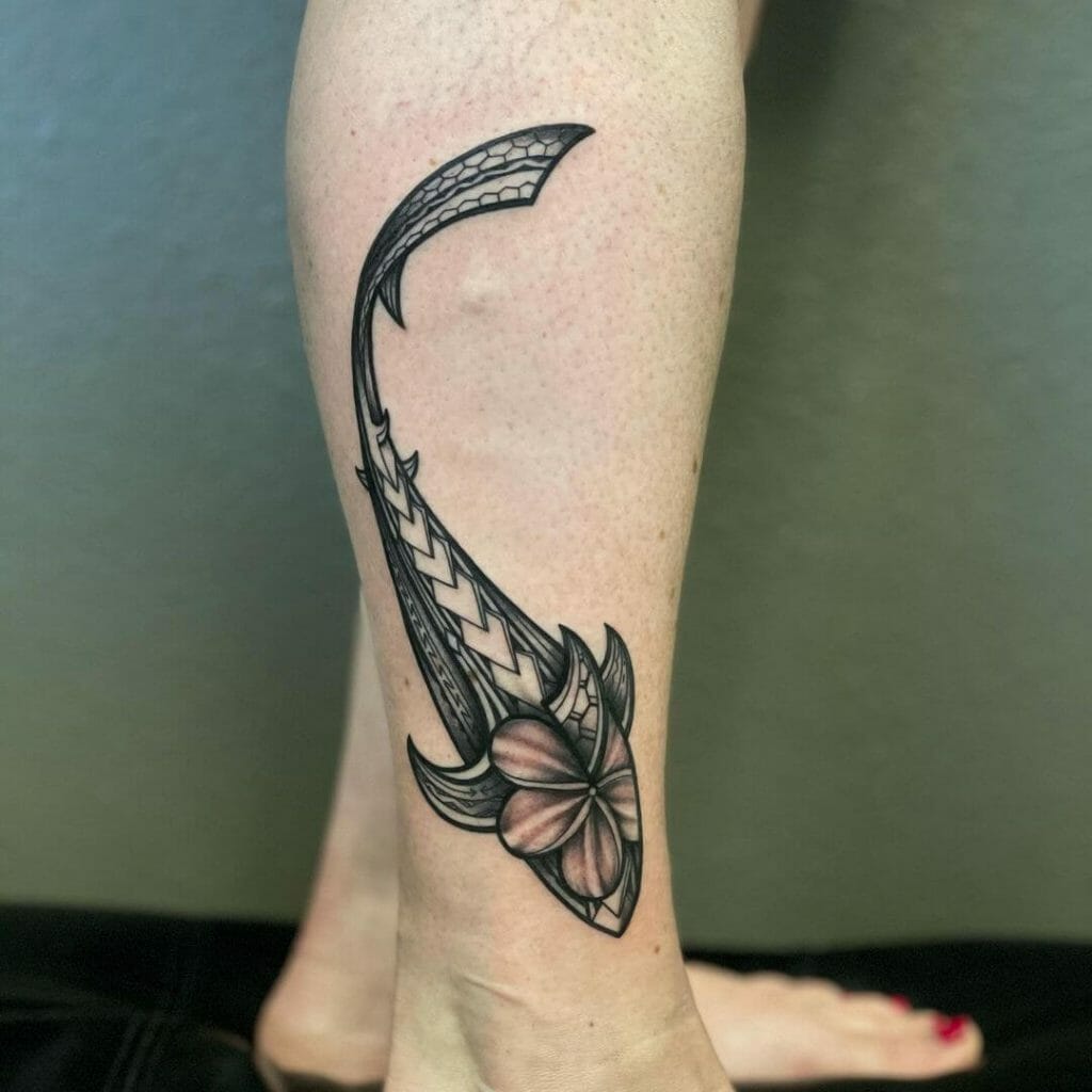 Polynesian Shark Tattoo With Spearhead Pattern